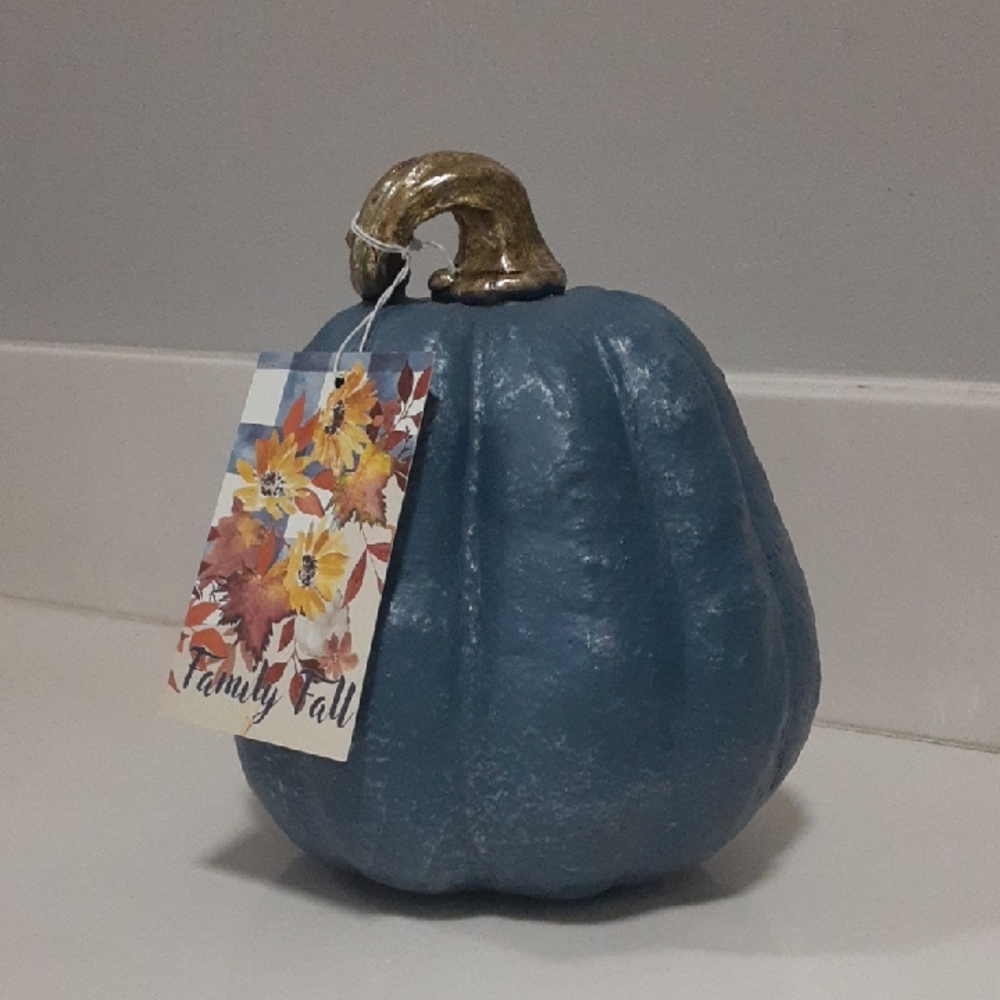 Family Fall Blue And Gold Pumpkin Decor. NWT.